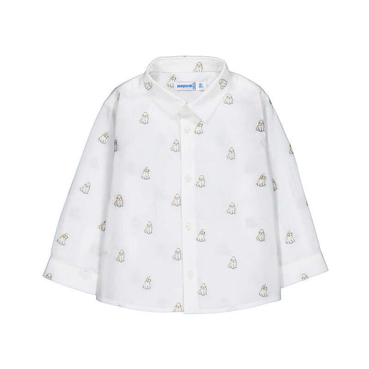 white button up shirt with puppy print for baby boys
