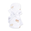 Baby swaddle with puppy designs on a white background