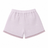 Light purple shorts with lace trim on a white background