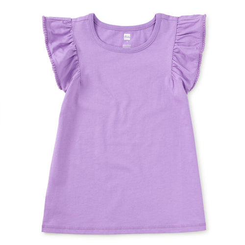 Purple short sleeve tee with frill on sleeve