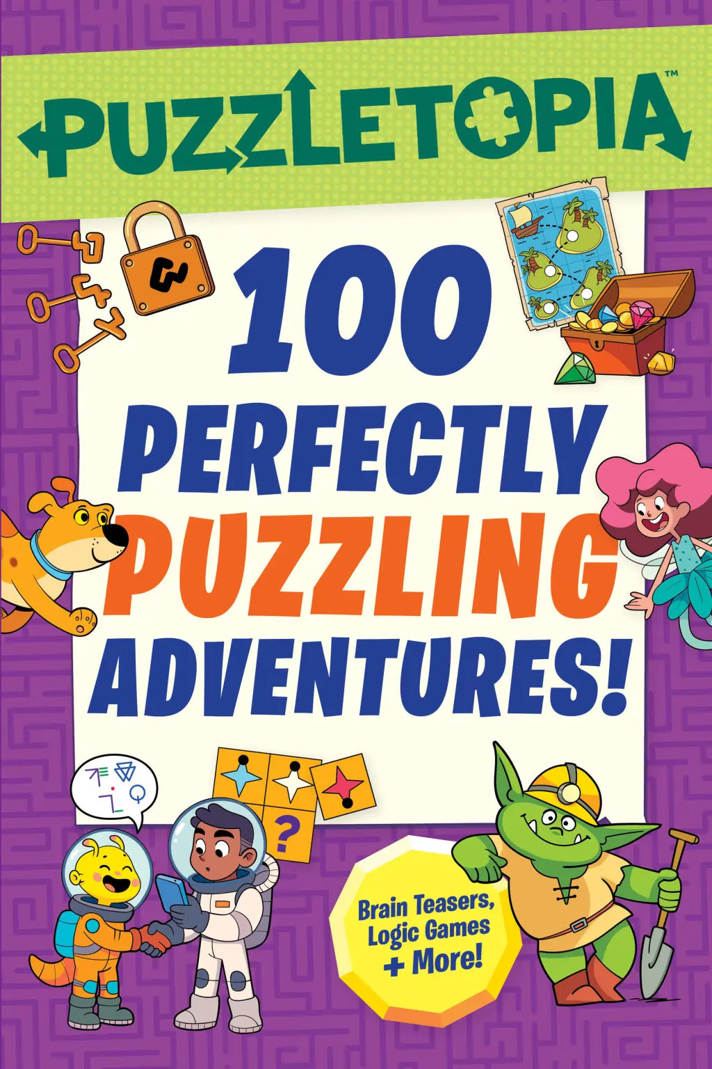 Book cover of 'Puzzletopia' with colorful characters and text on a purple background