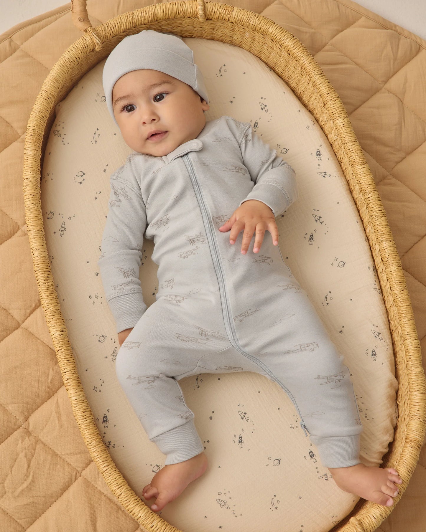 Grey Airplanes Zip Romper