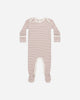 Mauve Stripe Ribbed Snap Footie