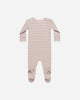 Mauve Stripe Ribbed Snap Footie