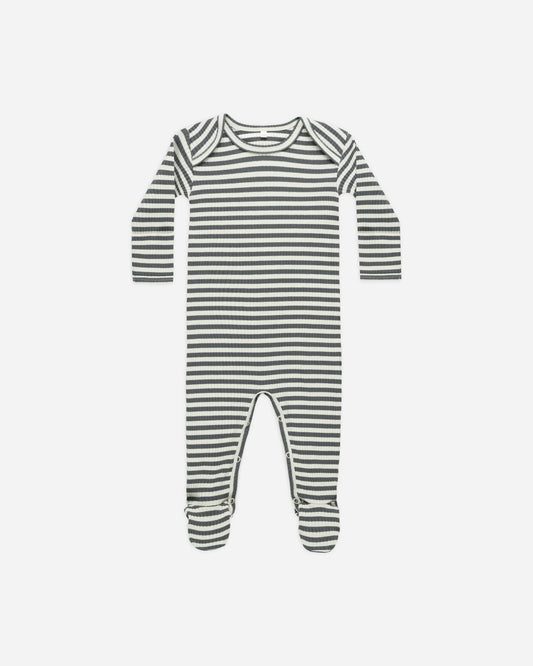 Indigo Stripe Ribbed Snap Footie