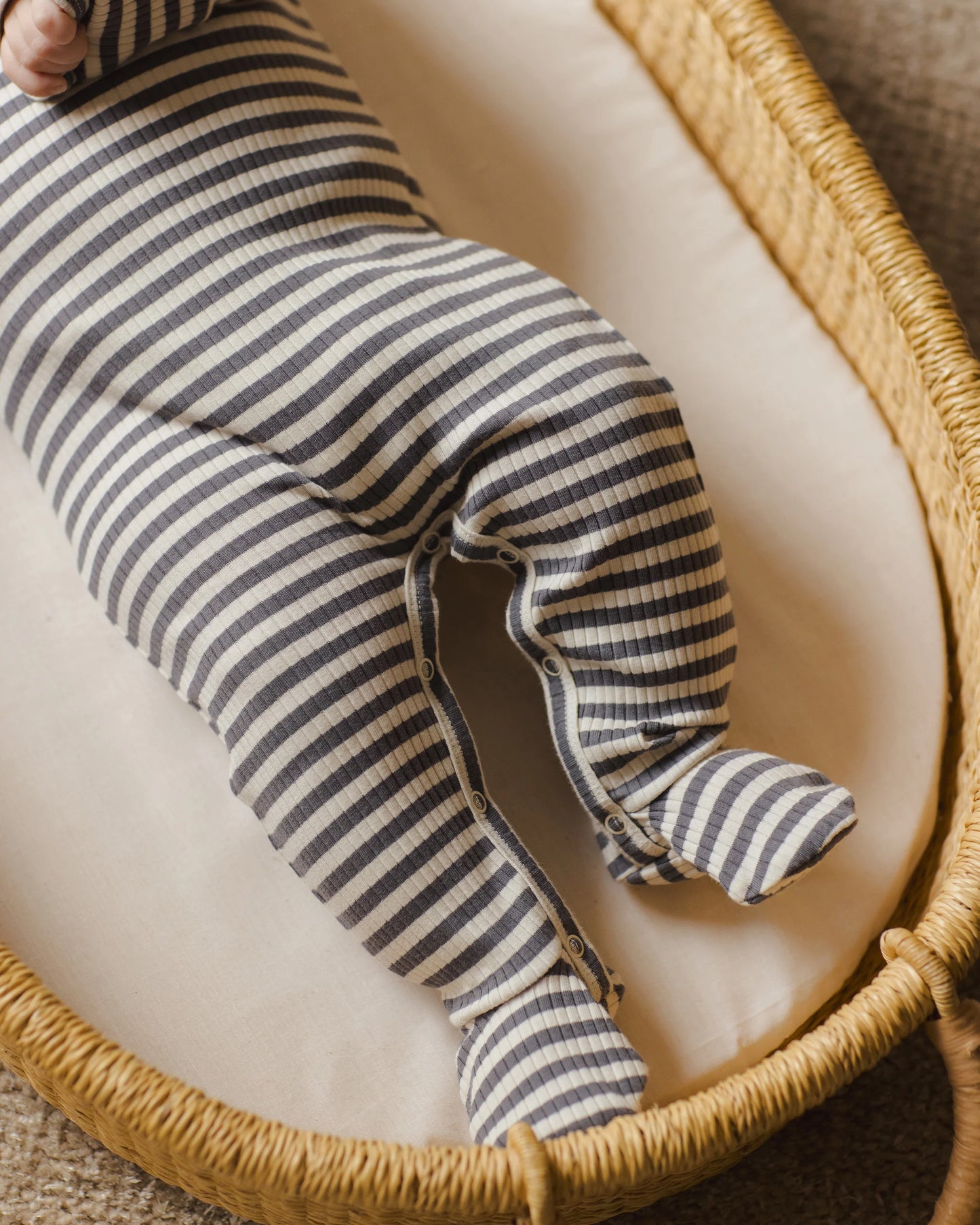 Indigo Stripe Ribbed Snap Footie