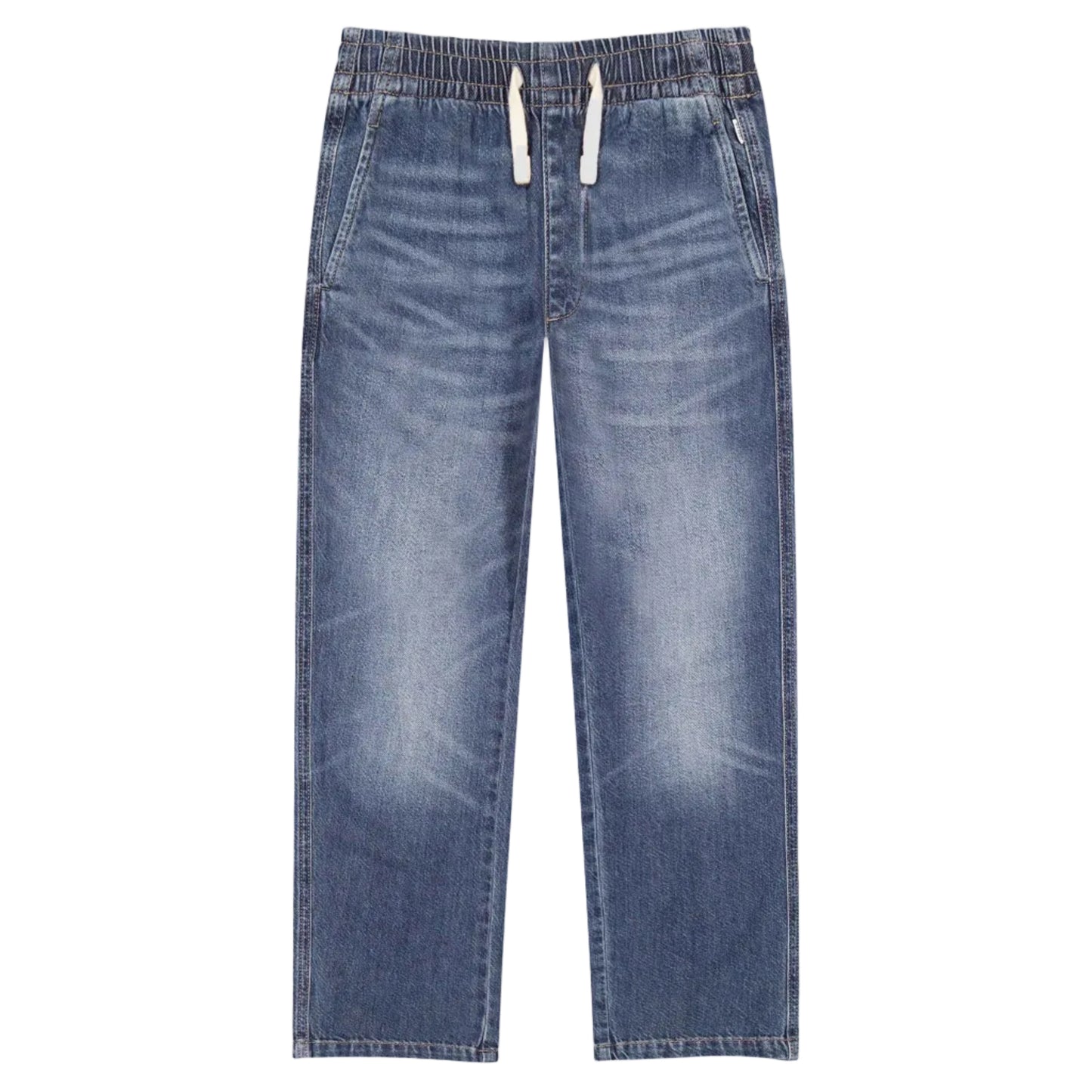 Blue jeans on a light gray background