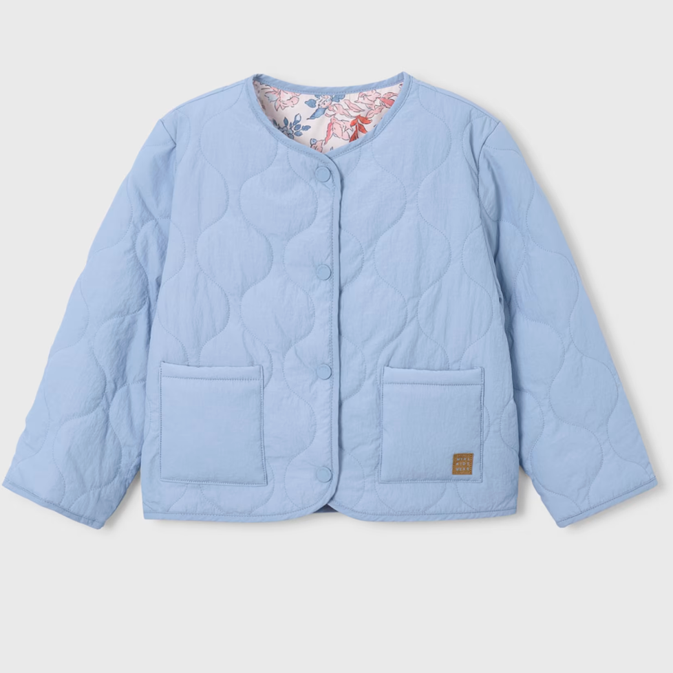 Light blue quilted jacket with floral lining