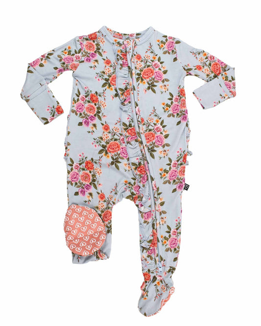 Quinn Floral Ruffled Zip Footie