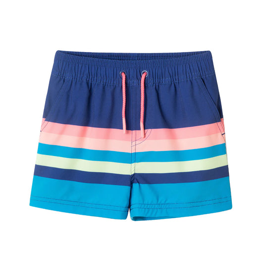 Navy Teal Stripe Swim Trunks