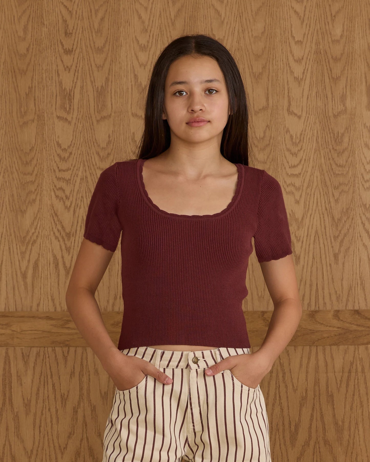 Burgundy Scallop Tee