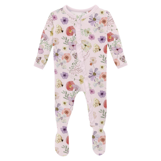 Pressed Flower Ruffle Footie