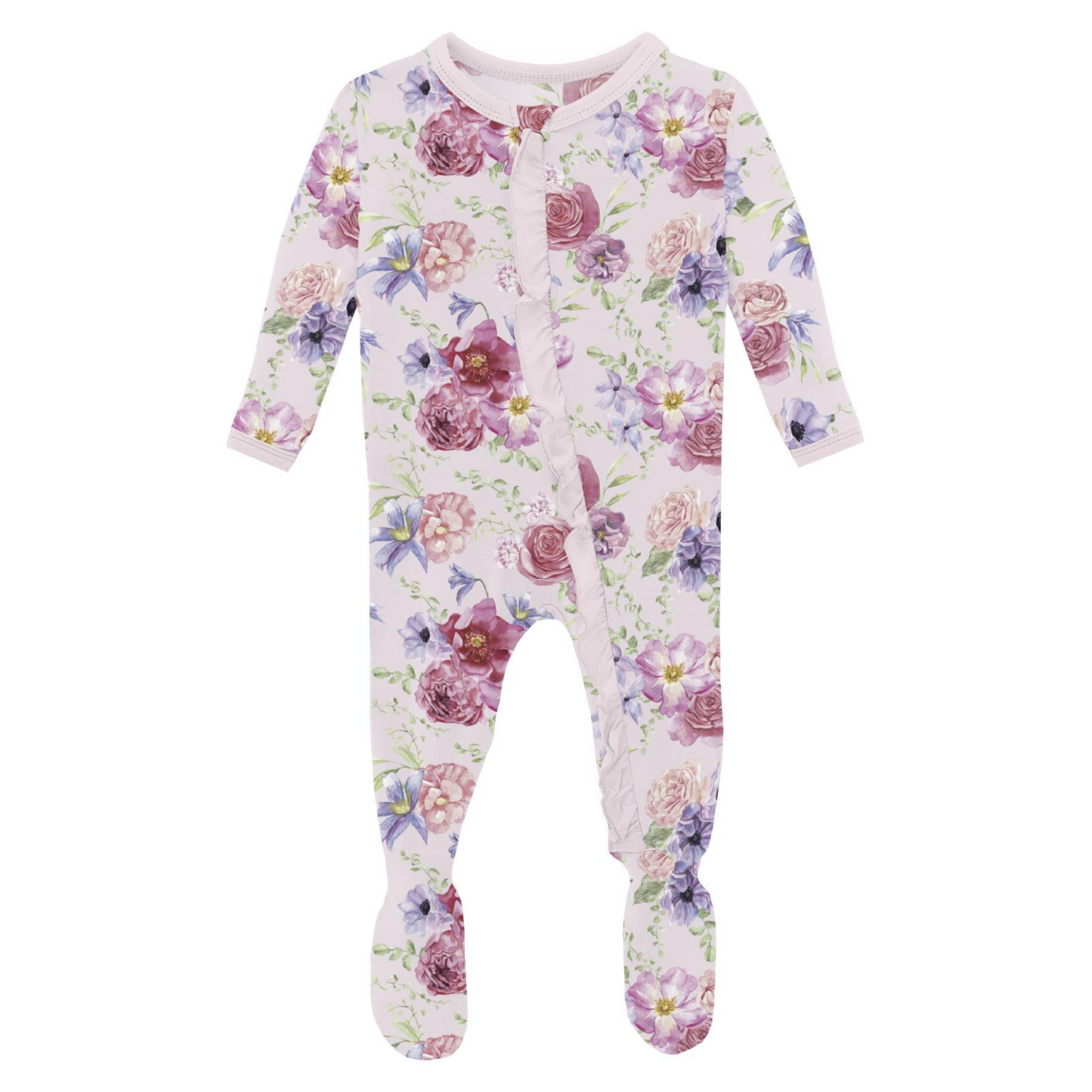 Floral-patterned baby onesie on a white background