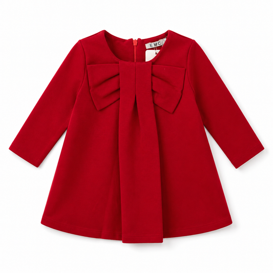 Red dress with a large bow on a white background