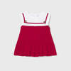 Red pleated dress with white top 