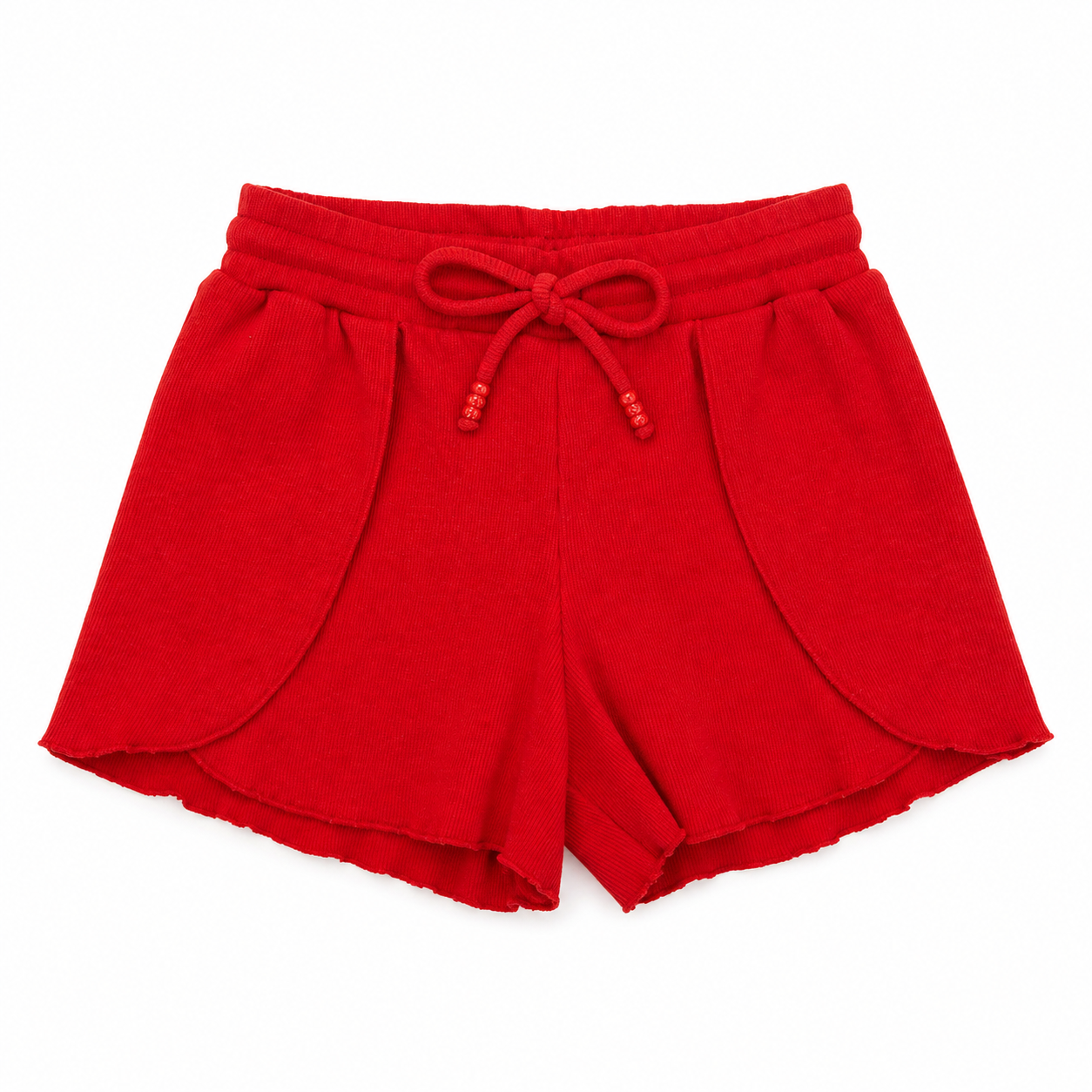 Red shorts with a bow string on a white background