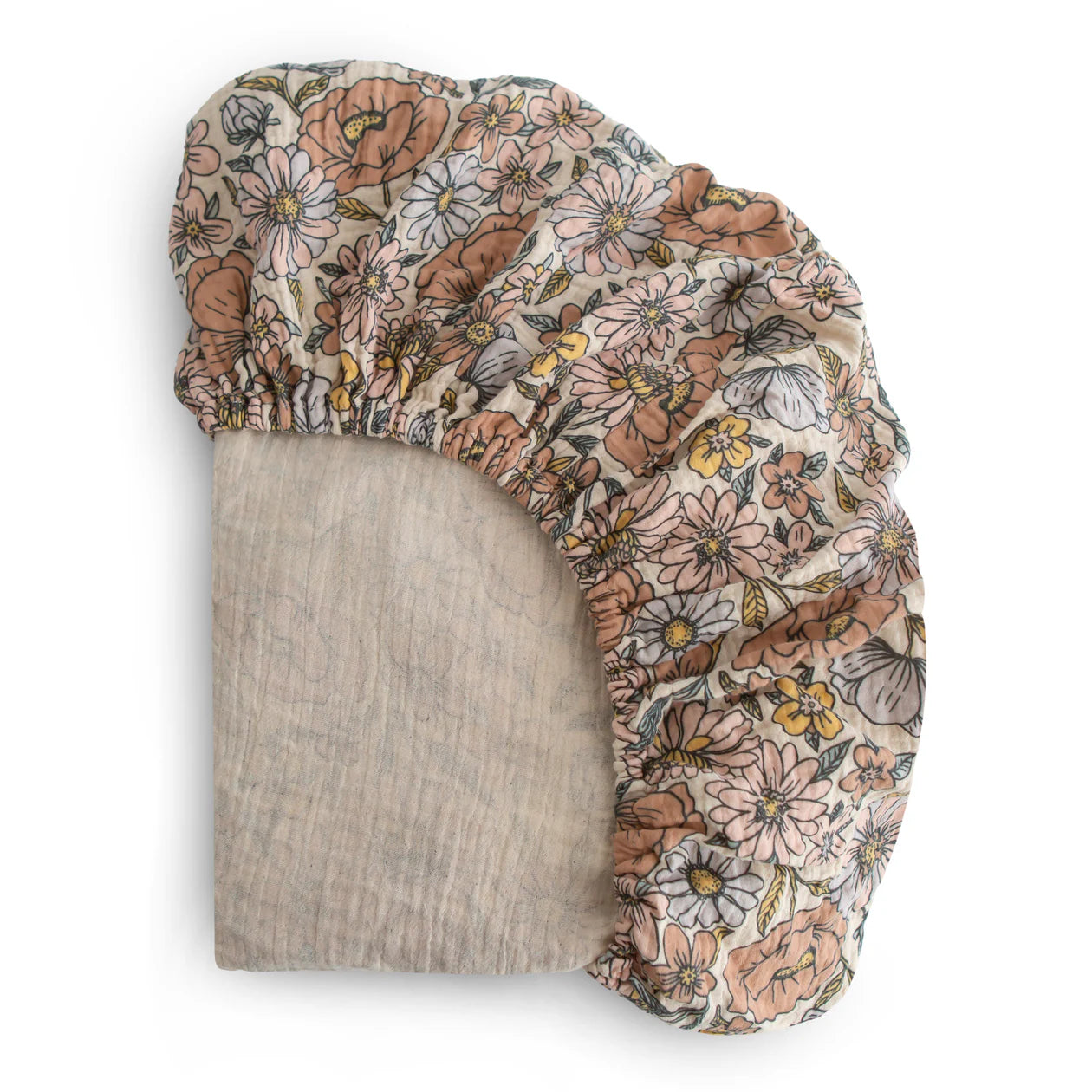 Retro Flowers Muslin Crib Sheet