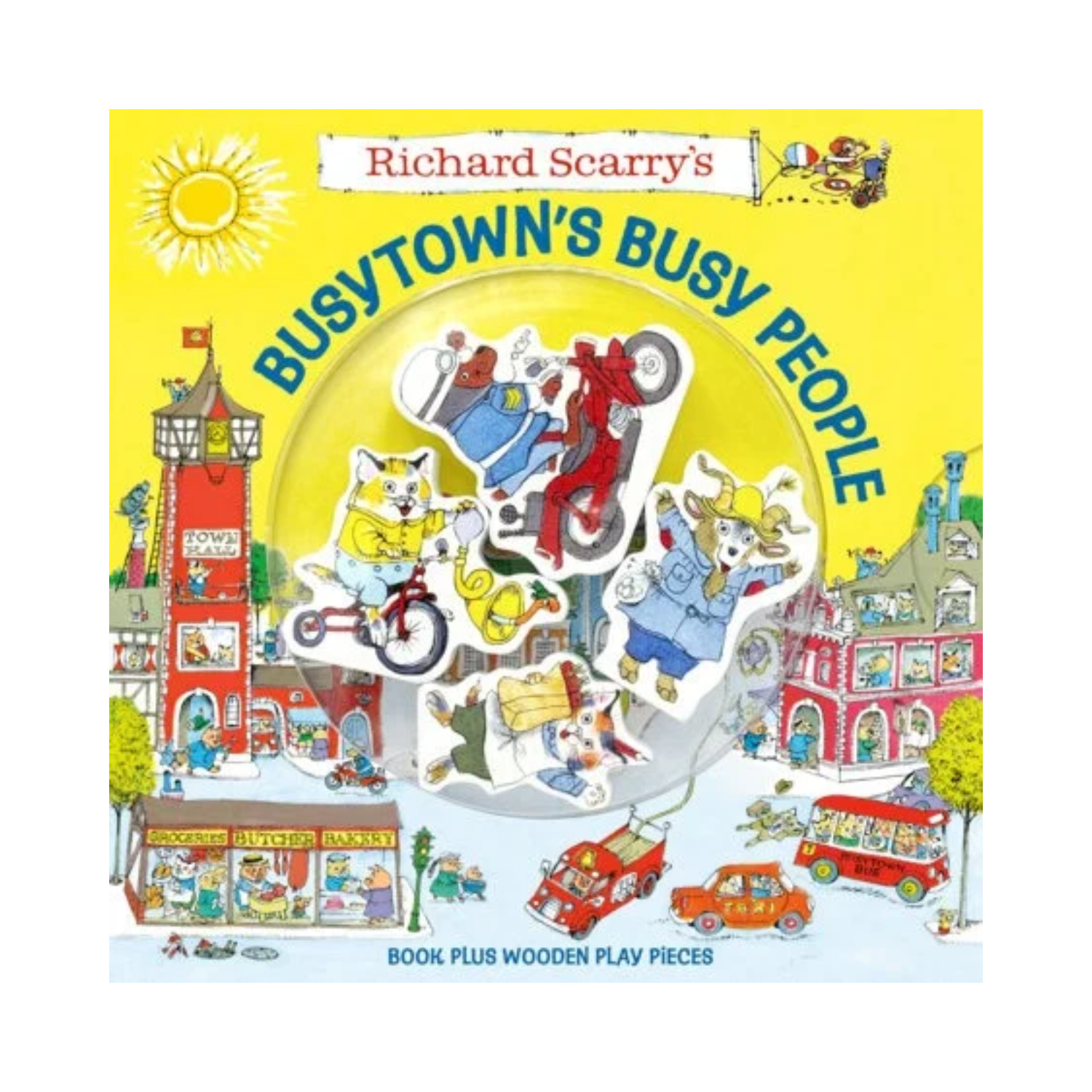 Interactive Busytown board book with wooden characters