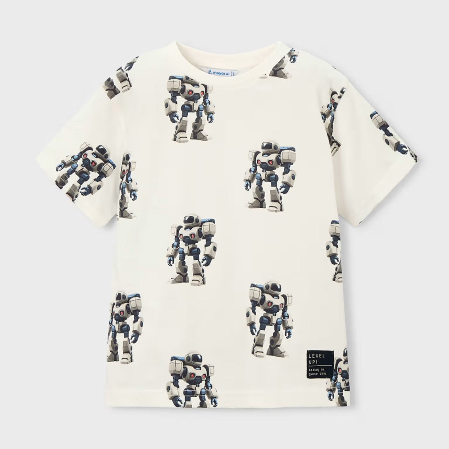 White t-shirt with black bear print on a light gray background