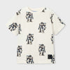 White t-shirt with black bear print on a light gray background