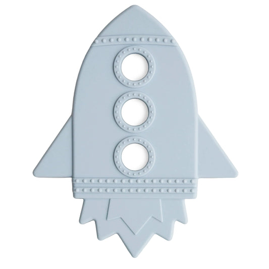 Light blue rocket-shaped object on a white background