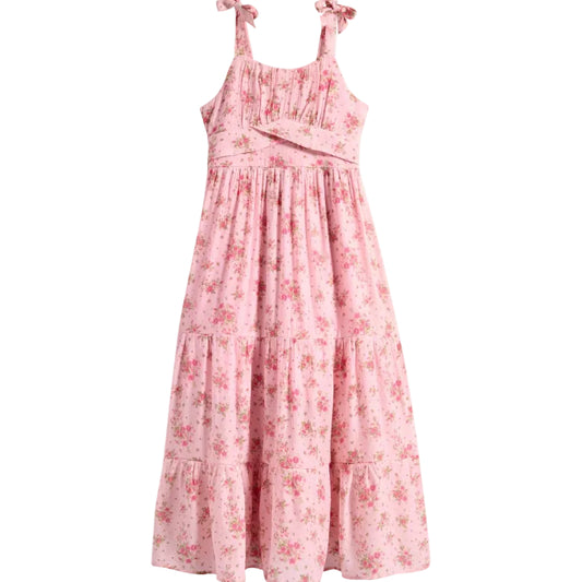 Pink floral dress on a white background