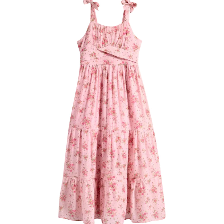 Pink floral dress on a white background