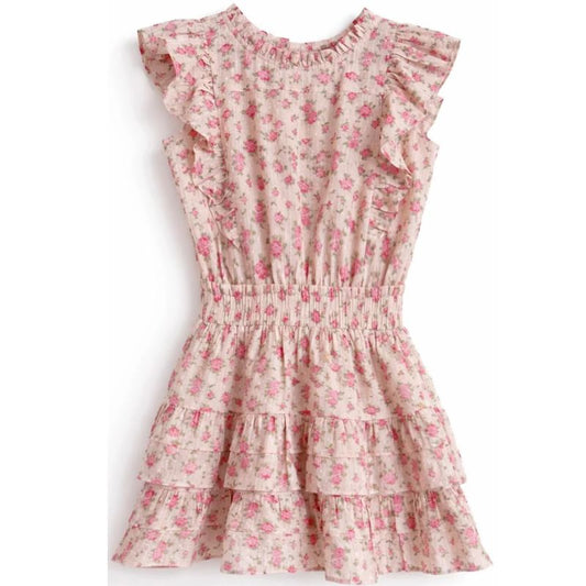 Pink Floral dress with ruffled sleeves 