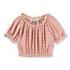 Pink and white stripe blouse with ruffle sleeves