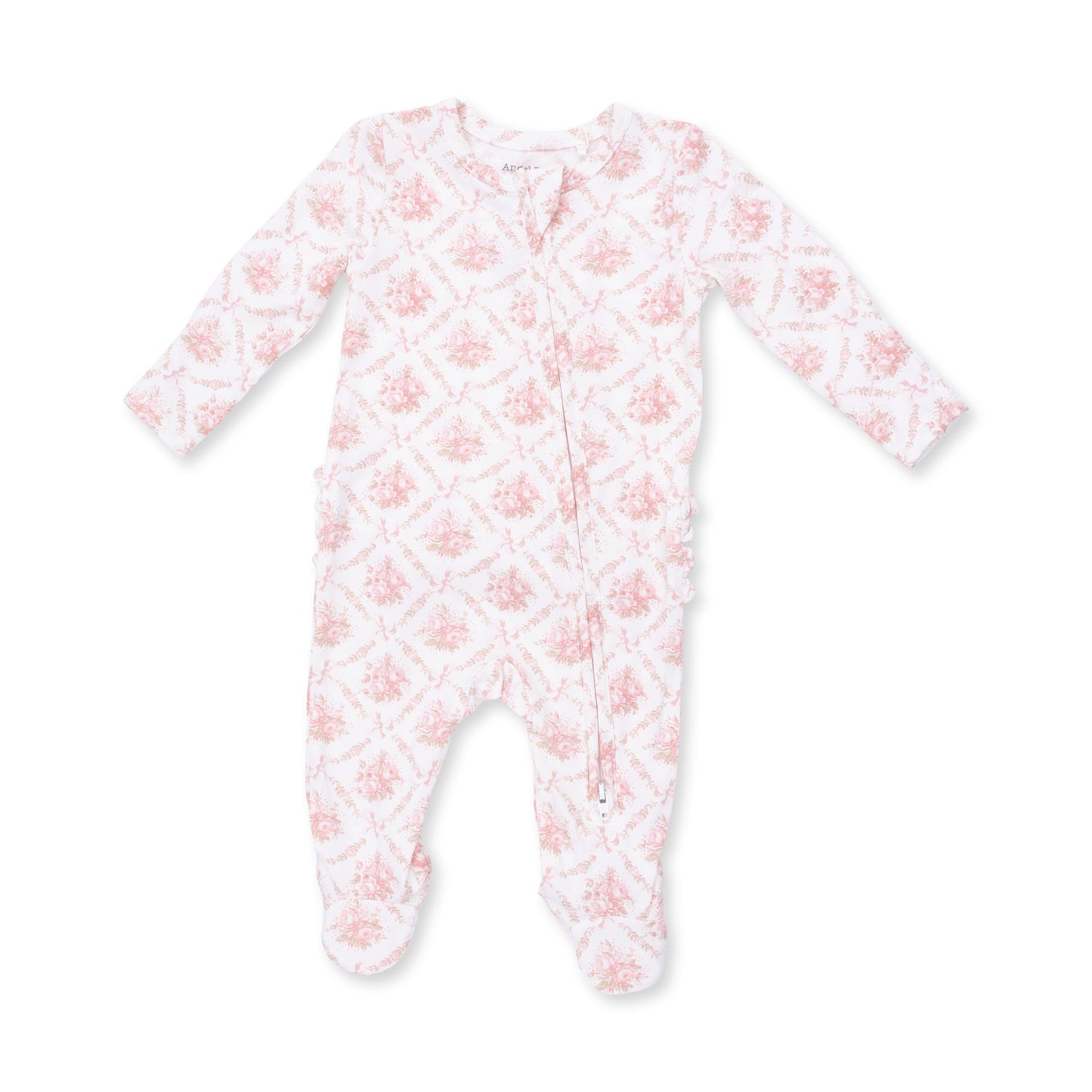 Rose Lattice Ruffle Zip Footie by Angel Dear, view 1
