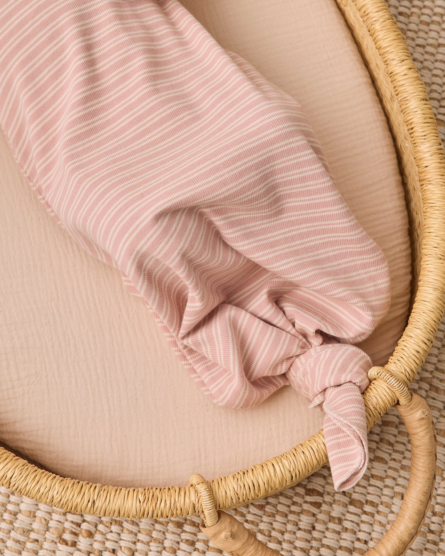 Rose Microstripe Gown + Hat styled on baby