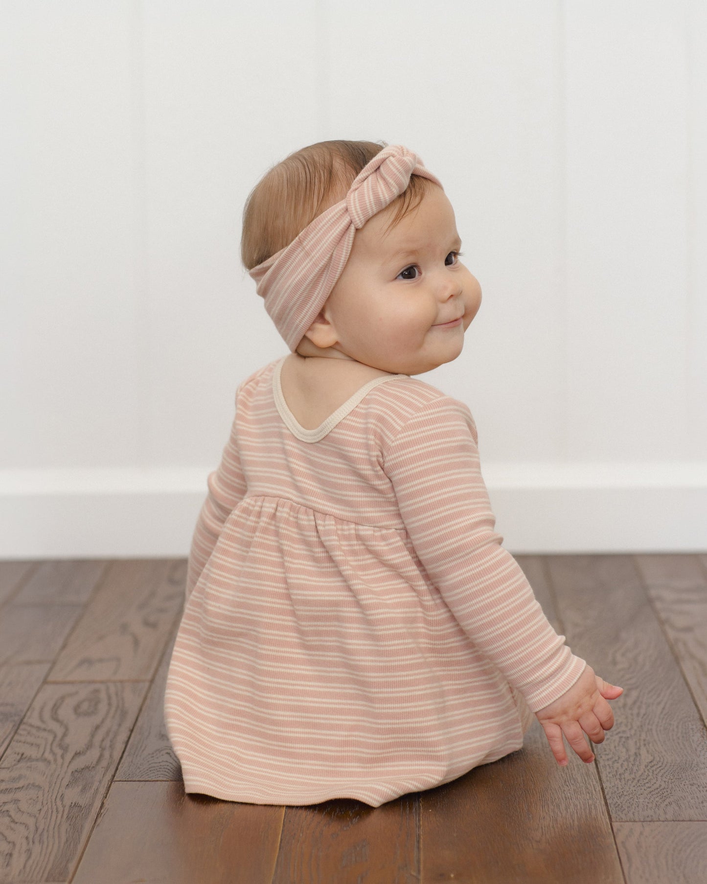 Rose Microstripe Headband, lifestyle photo of baby