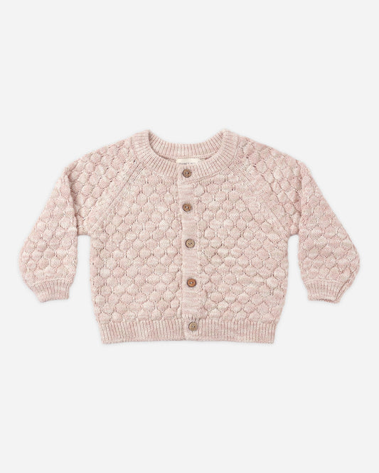 Rose Speckle Bubble Knit Cardigan - flat lay