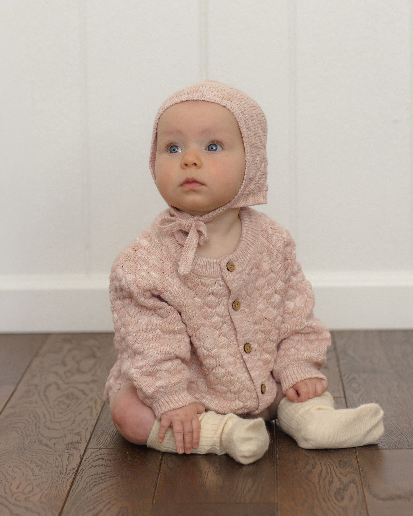 Rose Speckle Bubble Knit Cardigan - lifestyle shot