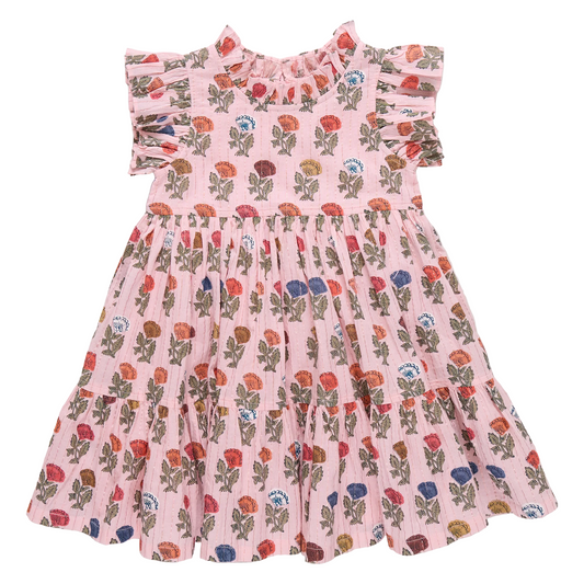 Pink dress with floral pattern on a white background