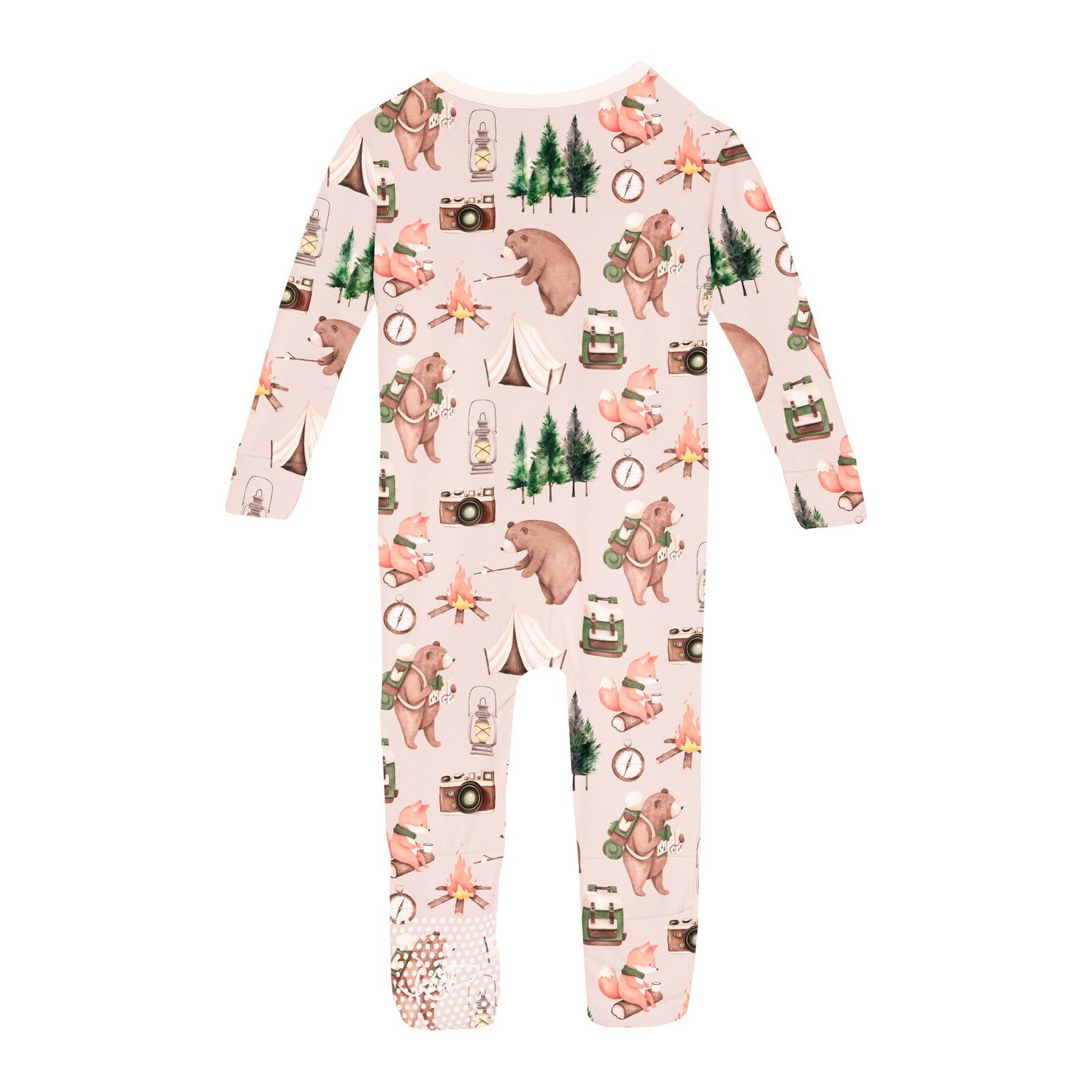 Latte Camping Animals Zip Flip Romper