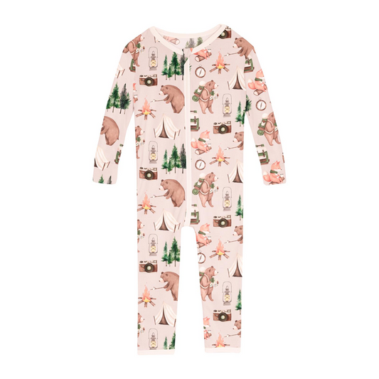 Latte Camping Animals Zip Flip Romper