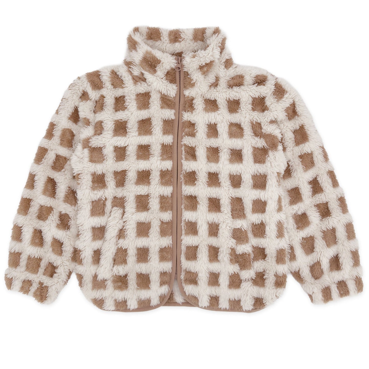 Plush checkered jacket with a white background