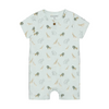 Baby romper with animal safari pattern on a light green background