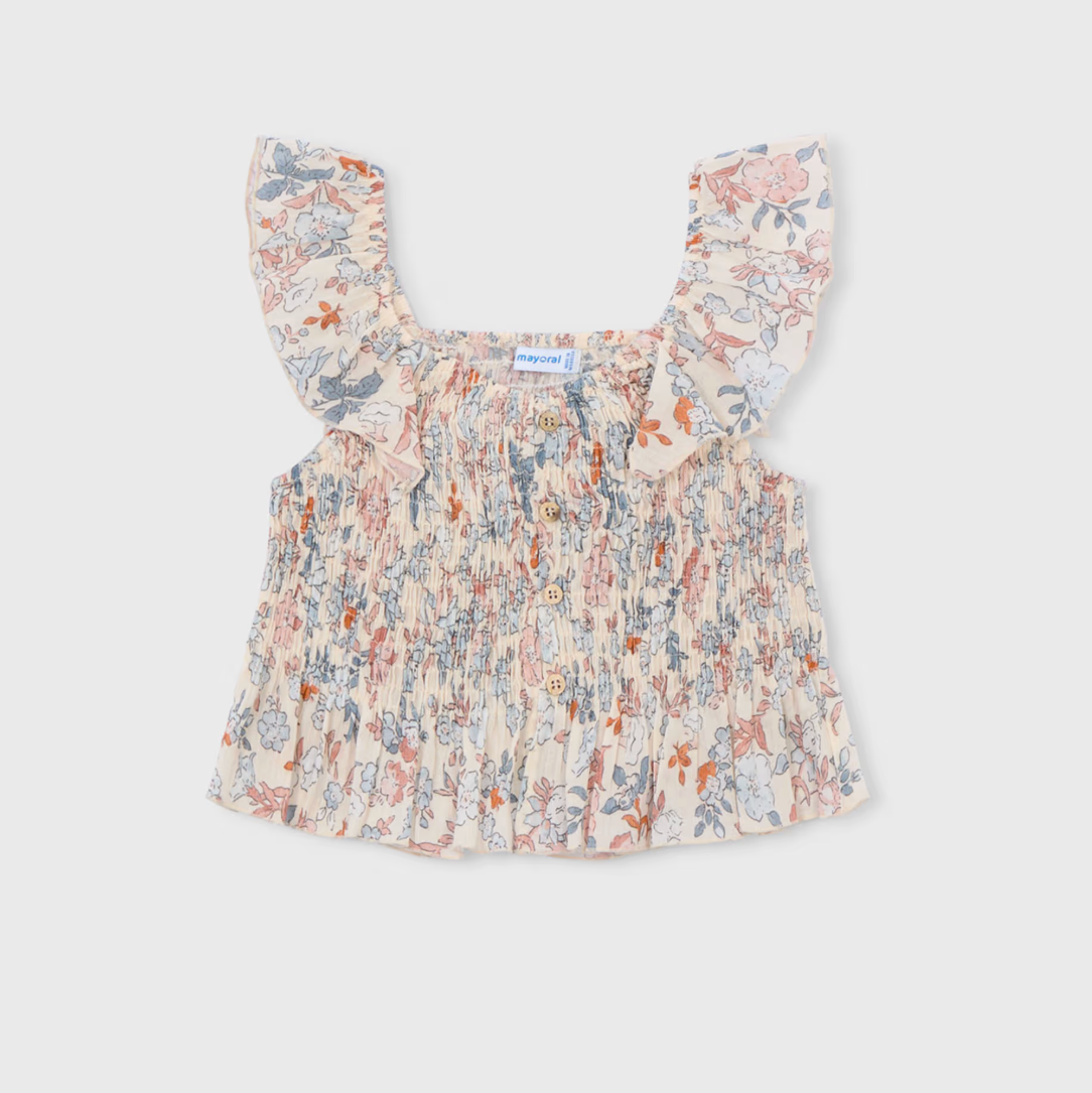 Floral patterned tank top with smocking