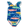 Children's swimsuit with fish pattern on a blue background