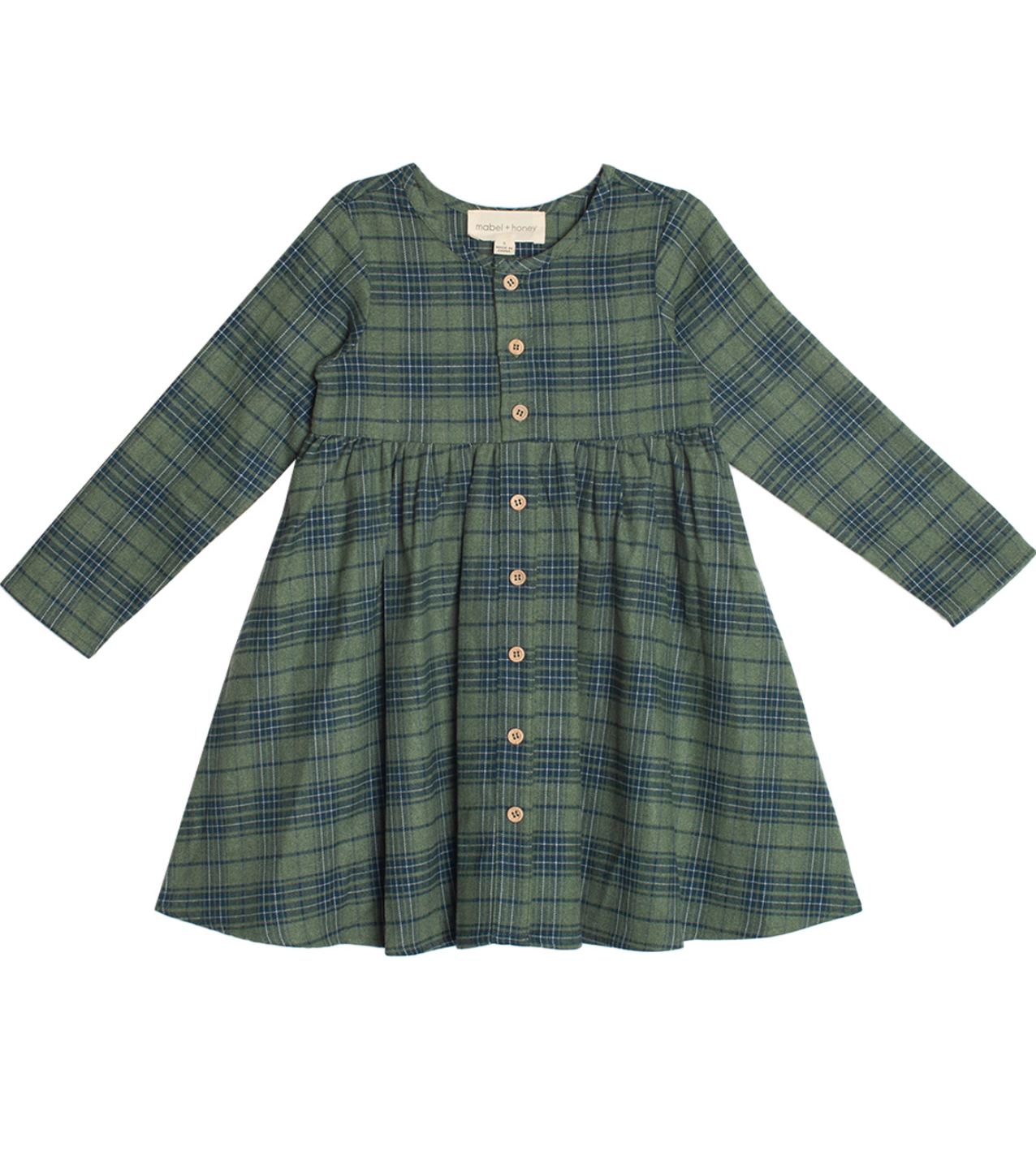 Green Plaid Button Dress