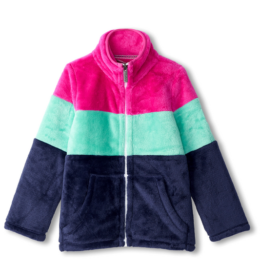 Colorblock Stripes Fuzzy Zip Jacket