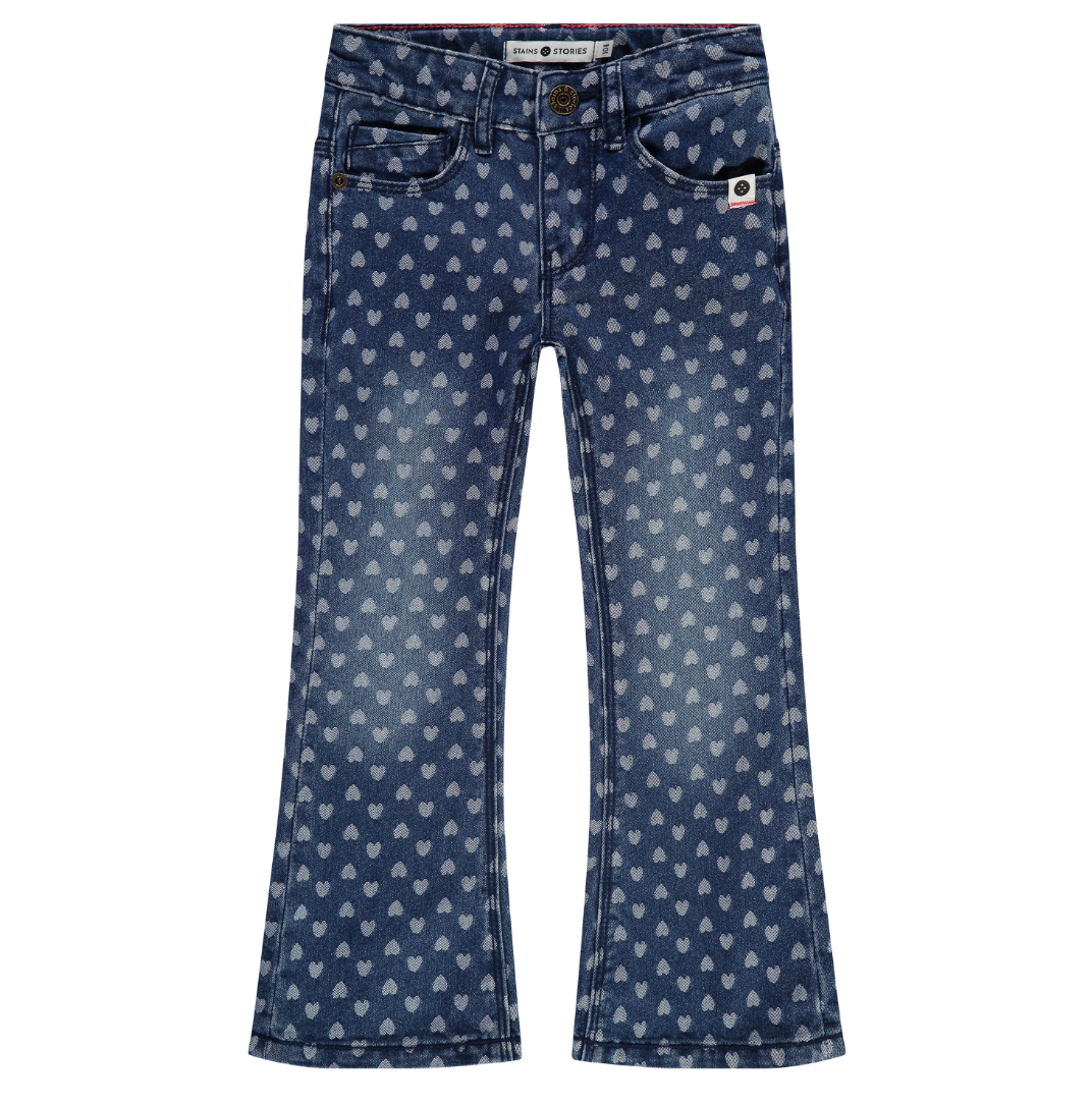 Heart Print Flared Jeans