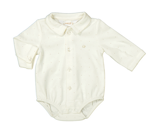 Mocha Dot Button Down Onesie