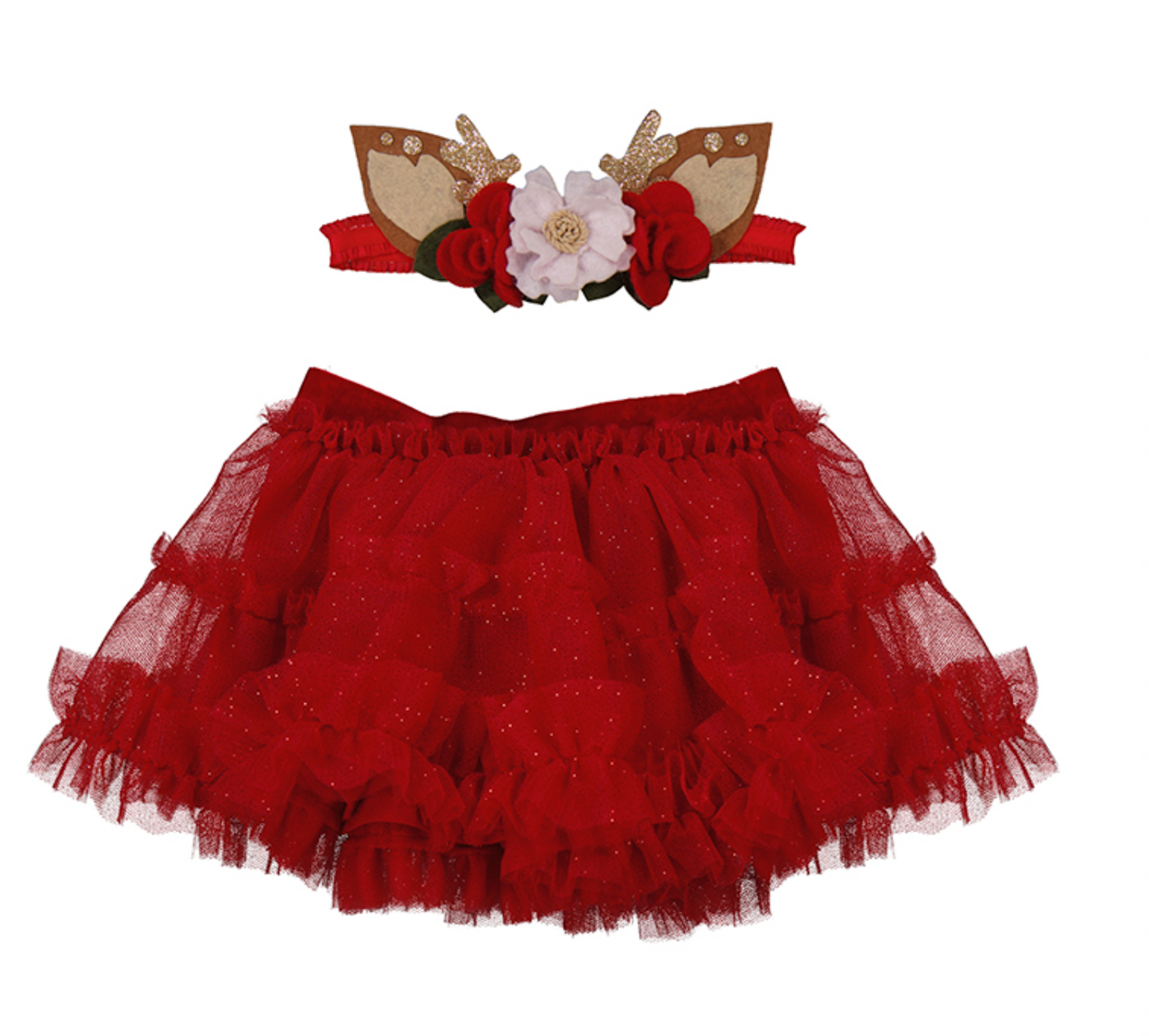 Red Tutu and Reindeer Headband