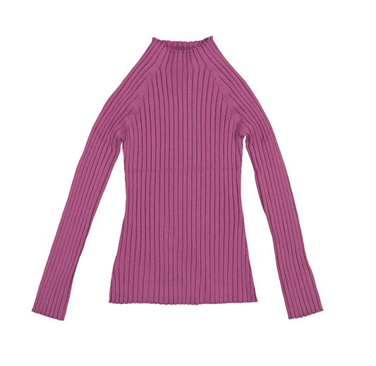 Mauve Mock Neck Ribbed Sweater