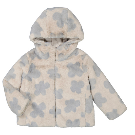 Furry Blue Flower Hooded Coat