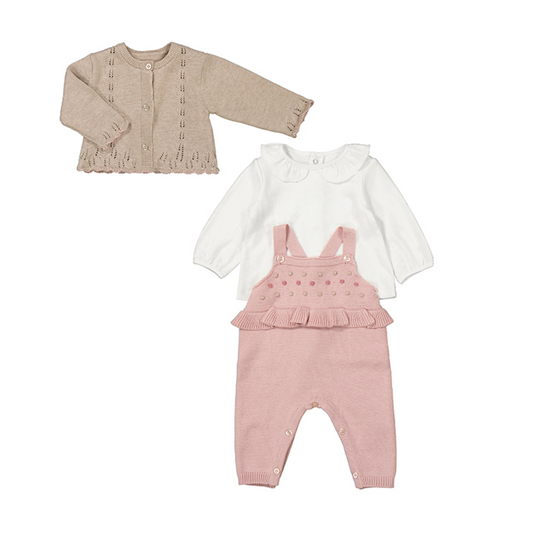 Pink Sweater Overall & Cardi Set