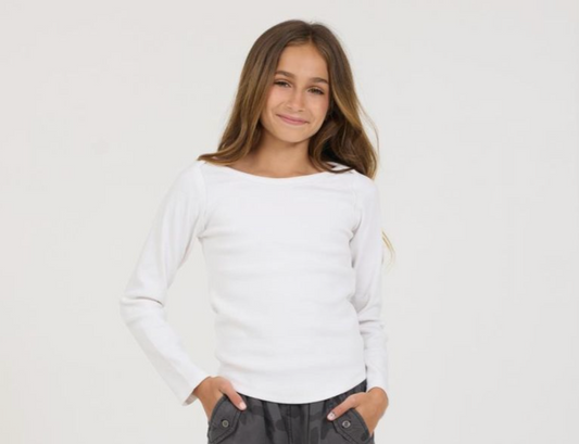 White Boatneck Ribbed Top